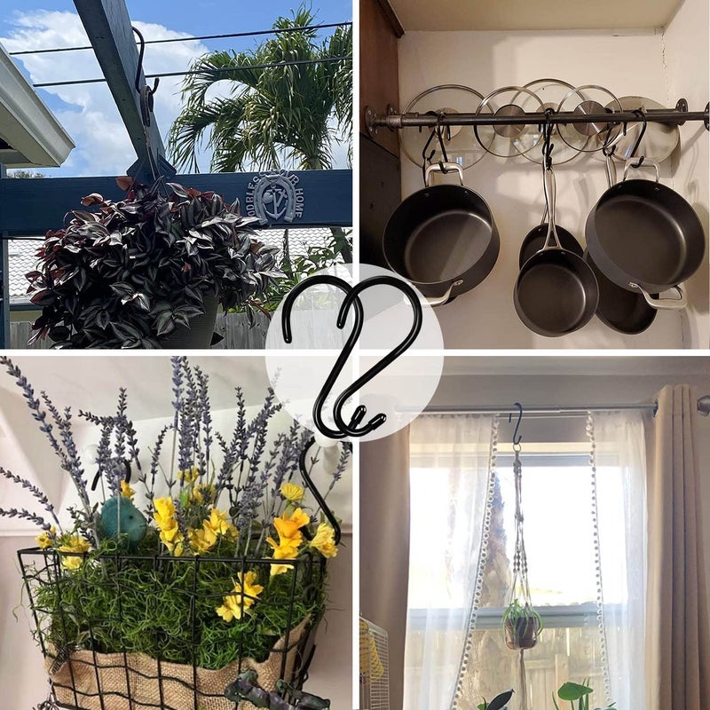 HiGift 6 Inch Large S Hooks for Hanging Heavy Duty  Non Slip Vinyl Coated S Hook for Closet  Steel Metal Black Rubber Coated S Hooks for Hanging Plant Jeans Pot Pan Clothes Purse Towel Bags- 4 Pack - Image 5